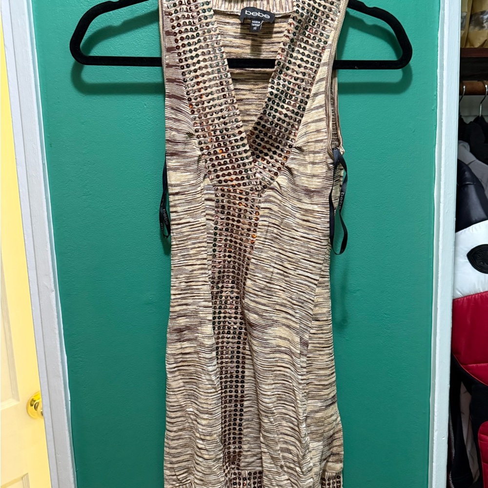 bebe Beige and Brown Embellished Dress
